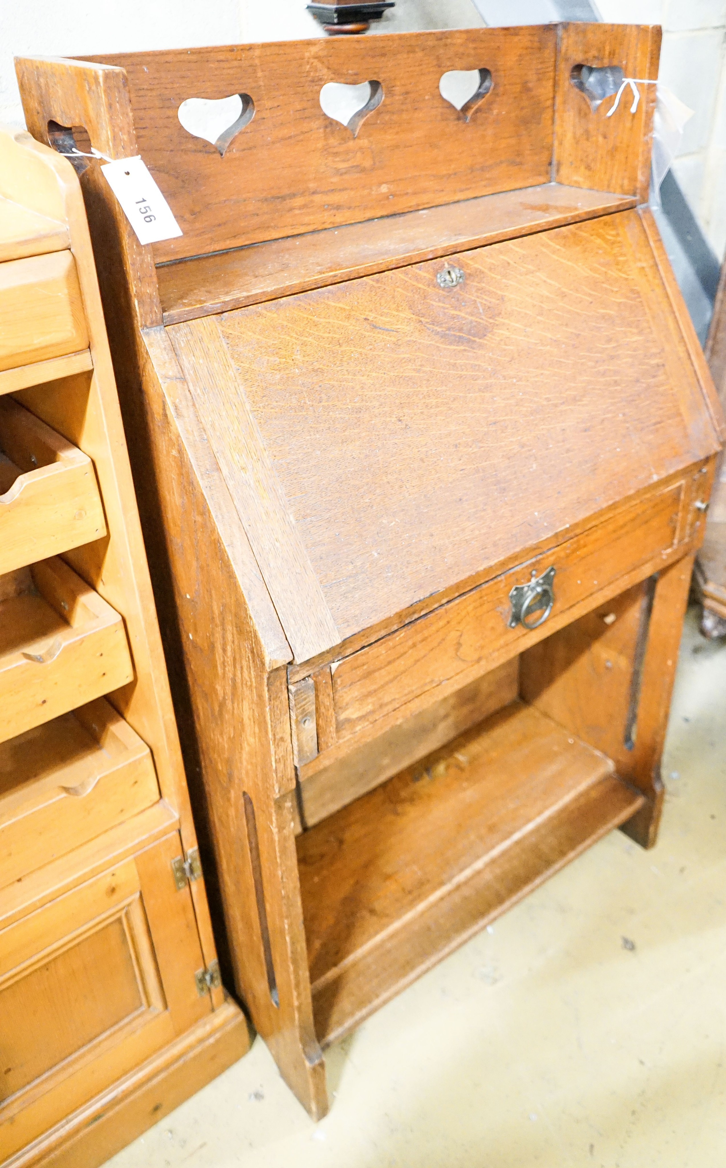 A late Victorian Art Nouveau oak bureau, width 71cm, depth 33cm, height 120cm